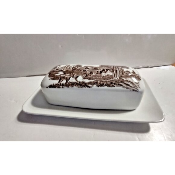 Studio J. & G. Meakin Ironstone Lidded Butter Dish, Brown Rural England Scene - Picture 10 of 12